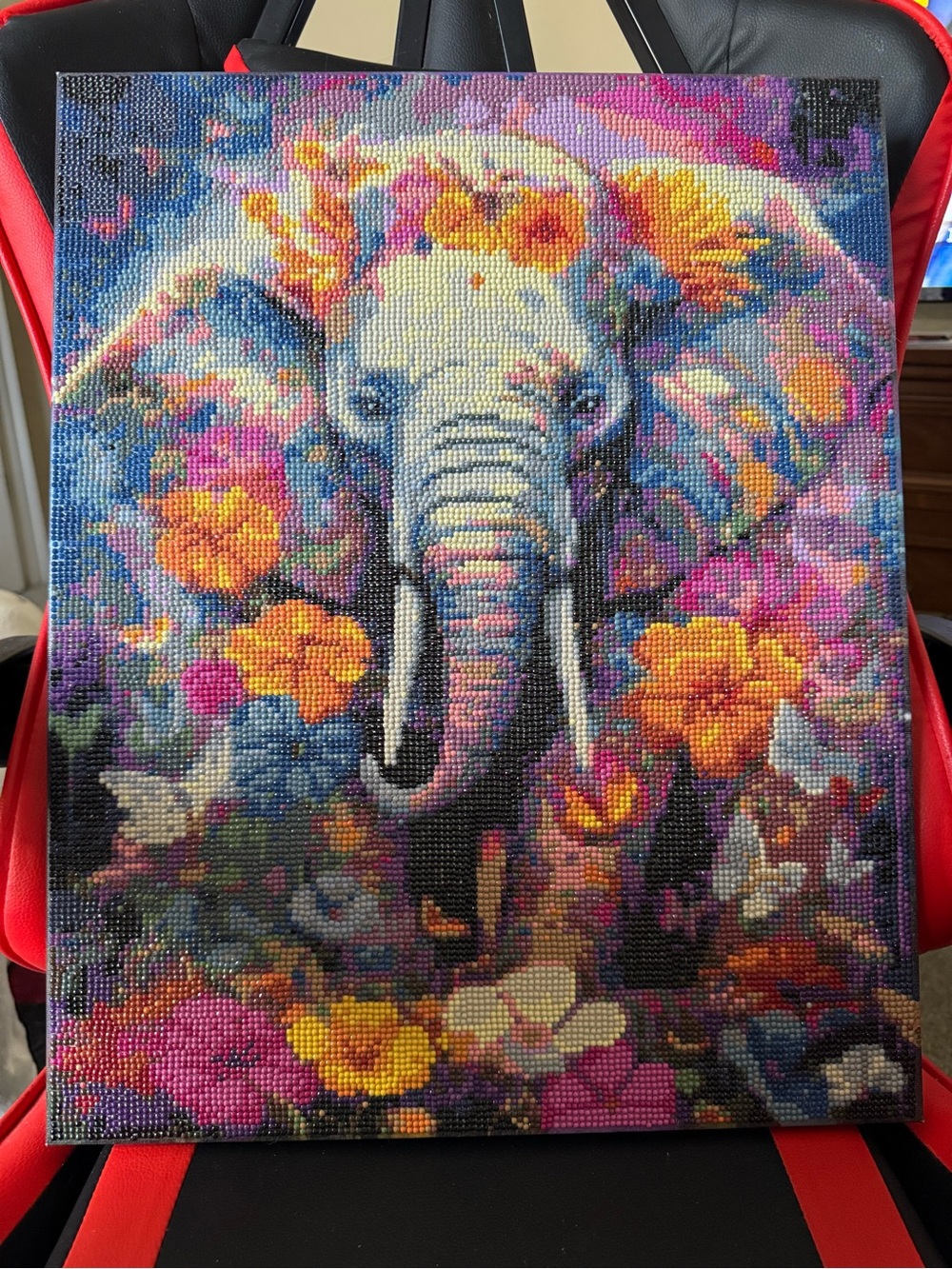 16x20 Colorful Elephant Floral Diamond Art Canvas Wall Art - completed